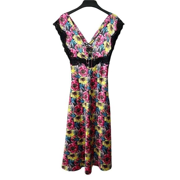 New Saints of June Night Gown Multicolor Floral Lace Silk Type V-Neck‎ Small - Picture 5 of 12